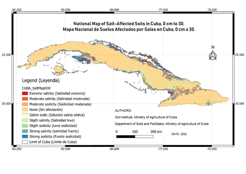 Mapa de suelos afectados por sales. Autor: Ing. Manuel Farradas